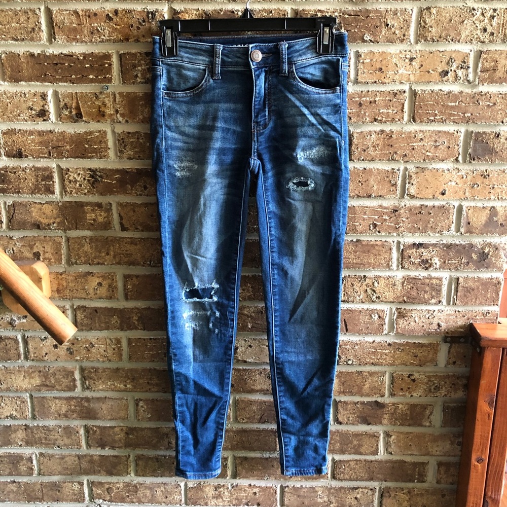 American Eagle Super Stretch Dark Wash Distressed Jegging Skinny Jeans